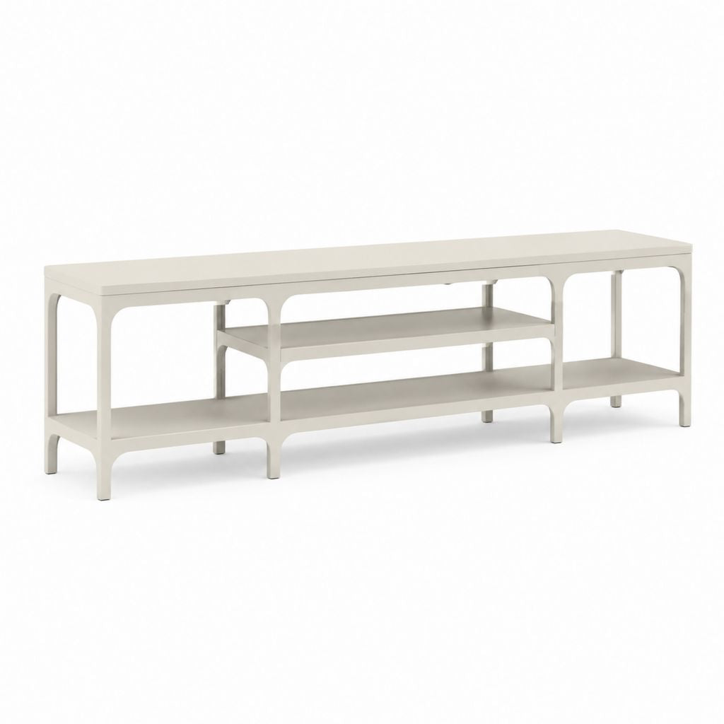 Meuble TV blanc cassé en acier rectangulaire 180 x 40 x 55 cm avec 2 étagères
