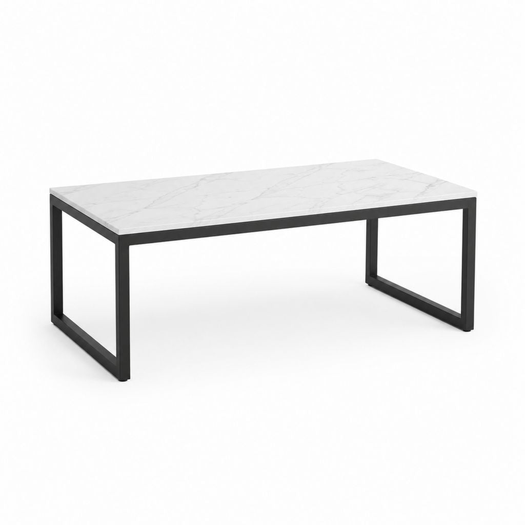 Table basse rectangulaire blanc effet marbre et acier noir 110 x 60 x 45 cm
