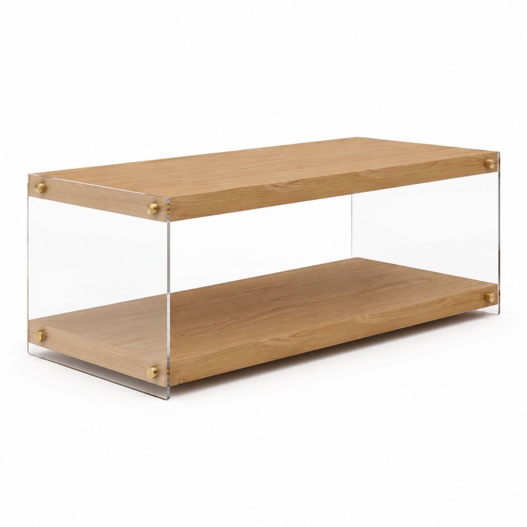 Meuble TV rectangulaire 120 x 40 x 45 cm chêne clair acrylique transparent