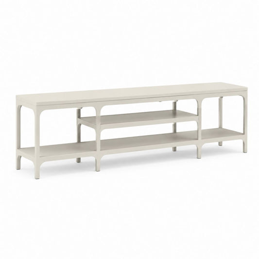 Meuble TV blanc cassé en acier rectangulaire 180 x 40 x 55 cm avec 2 étagères