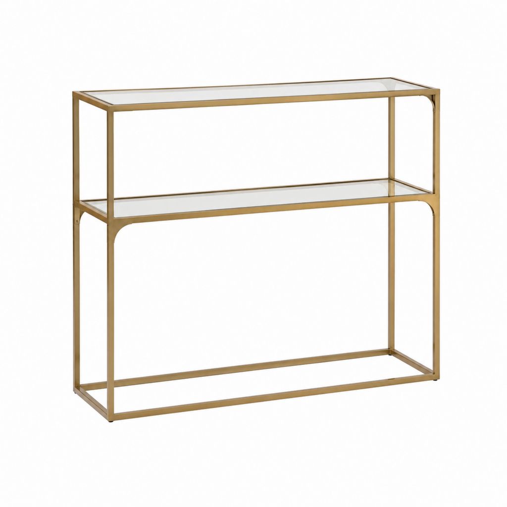 Console d'entrée rectangulaire dorée en acier et verre trempé 100 x 35 x 80 cm