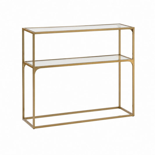 Console d'entrée rectangulaire dorée en acier et verre trempé 100 x 35 x 80 cm