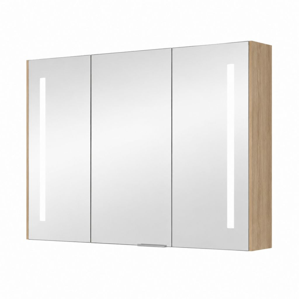 Armoire miroir de salle de bain à 3 portes avec éclairage LED chêne clair 100 x 70 x 15 cm
