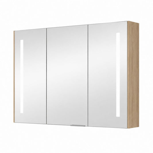 Armoire miroir de salle de bain à 3 portes avec éclairage LED chêne clair 100 x 70 x 15 cm