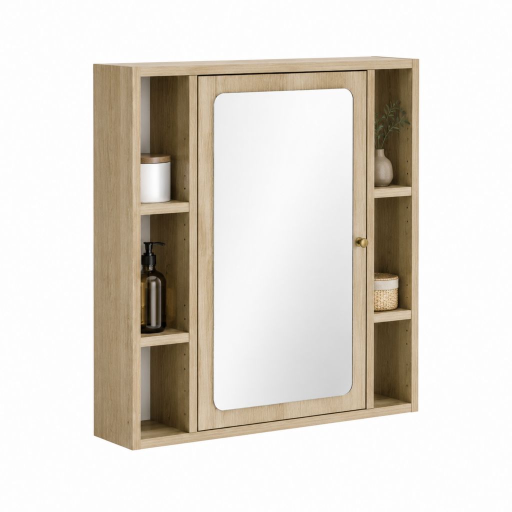 Armoire de salle de bain avec miroir chêne clair en panneaux de particules 60 x 15 x 70 cm