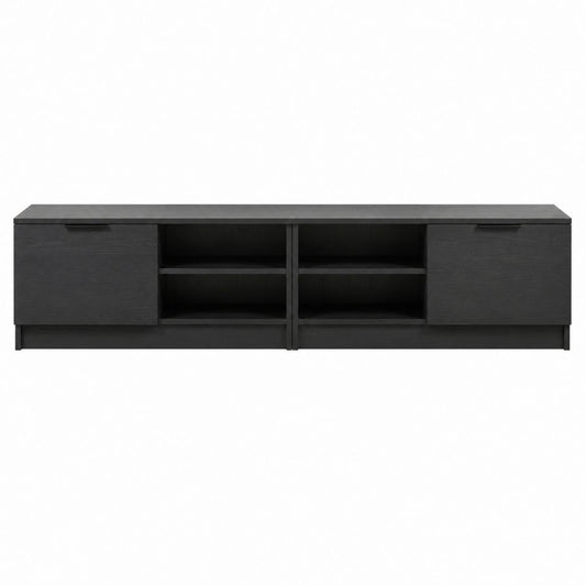Meuble TV rectangulaire noir 180 x 40 x 50 cm en panneaux de particules mélaminés avec 2 portes et 4 niches