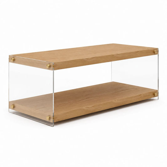 Meuble TV rectangulaire 120 x 40 x 45 cm chêne clair acrylique transparent