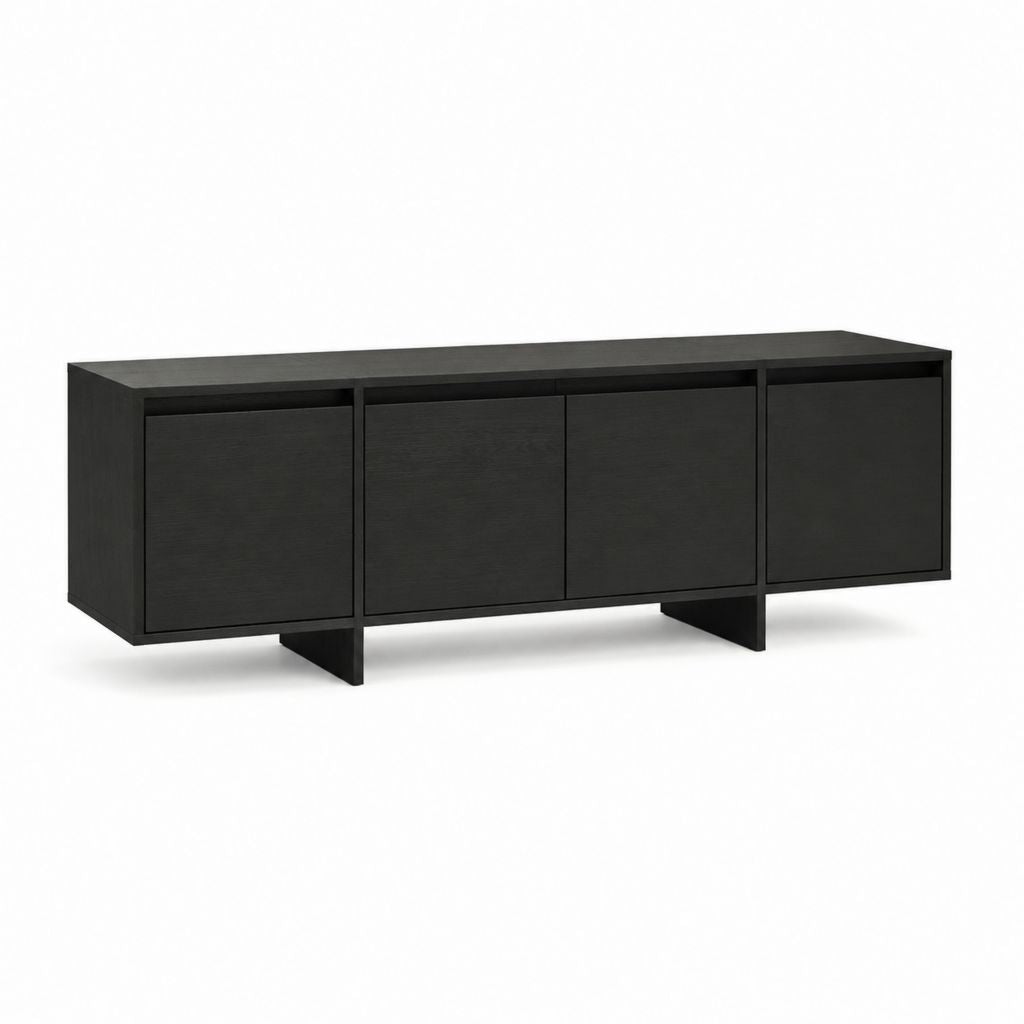 Meuble TV 4 portes noir en MDF rectangulaire 180 x 40 x 60 cm