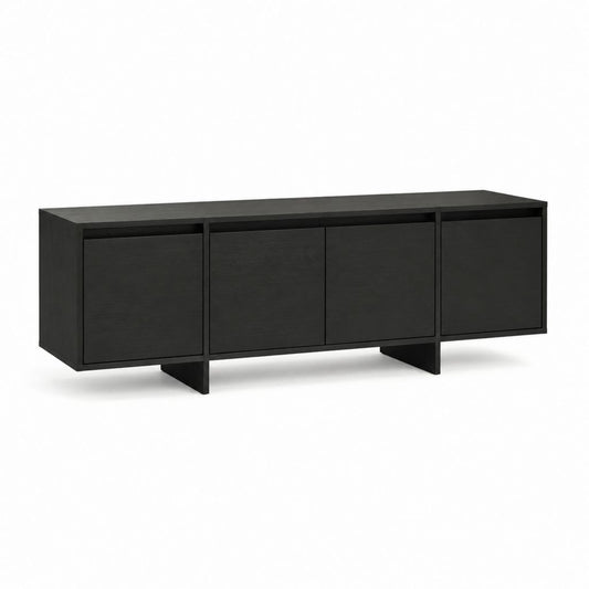 Meuble TV 4 portes noir en MDF rectangulaire 180 x 40 x 60 cm