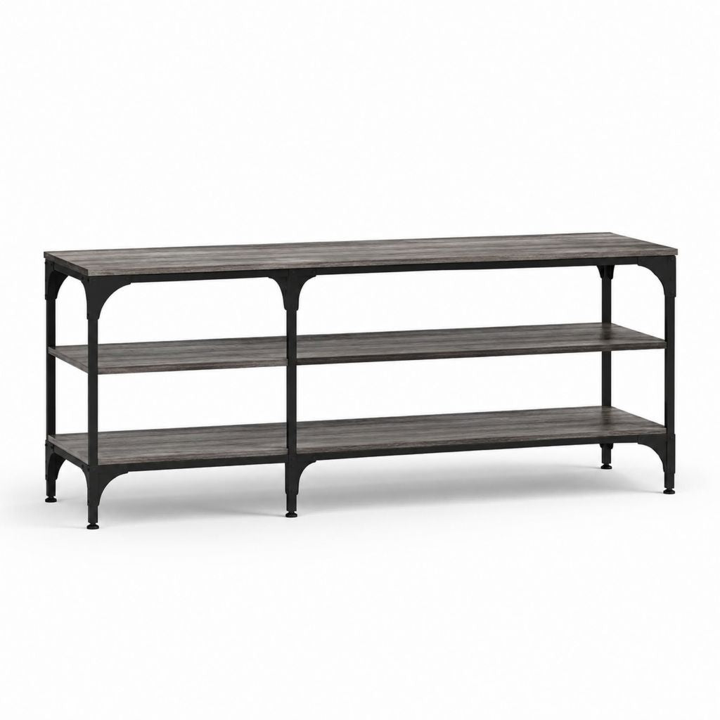 Meuble TV rectangulaire gris et noir en MDF mélaminé et acier 160 x 40 x 80 cm