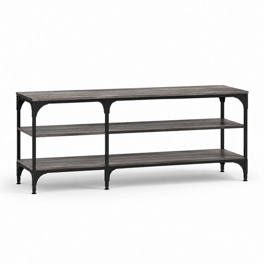 Meuble TV rectangulaire gris et noir en MDF mélaminé et acier 160 x 40 x 80 cm