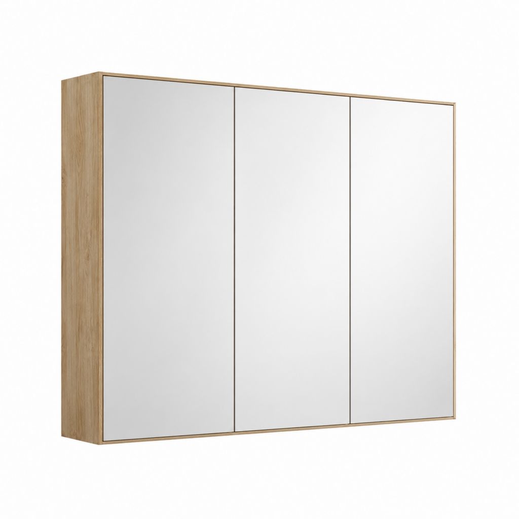 Armoire de toilette miroir 3 portes chêne clair en panneaux de particules rectangulaire 90 x 70 x 15 cm