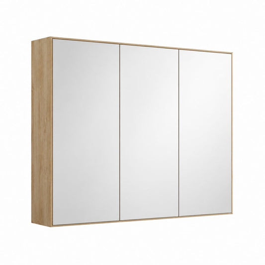 Armoire de toilette miroir 3 portes chêne clair en panneaux de particules rectangulaire 90 x 70 x 15 cm